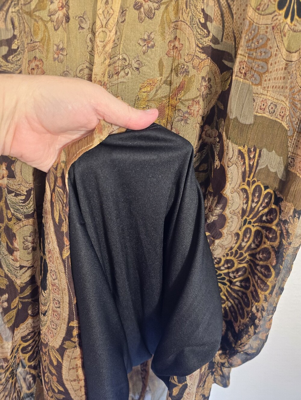 Soft Surrounding Fall Stretchy Gold Olive Baroque Lined Maxi Dress. Ladies 8 - Picture 10 of 15